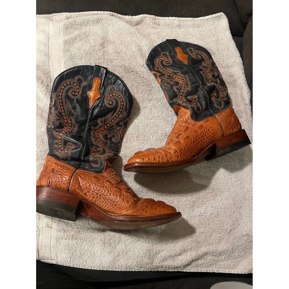 Ferrini Womens Western Boots Caiman Crocodile Cognac Black 9.5 B